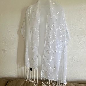 Floral Embroidered White Scarf/Wrap